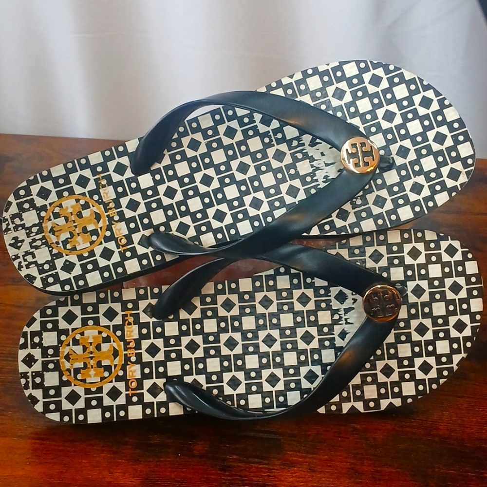 Tory Burch Black and Gold Sandals